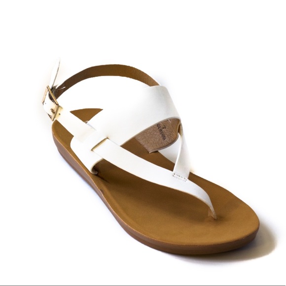 White thong slingback comfy gladiator sandals - Picture 2 of 3